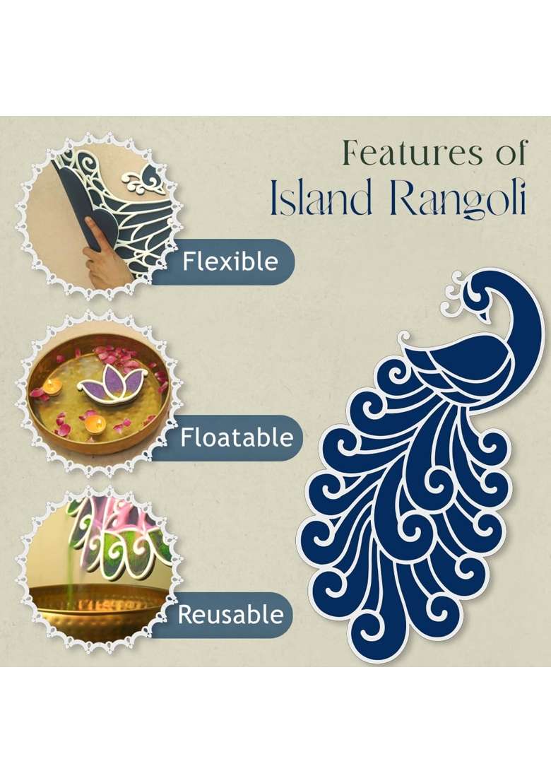 Multicolour Amber Rangoli Design Mayur Collection From Island Rangoli Peacock Rangoli Template for Home Decor - Indya