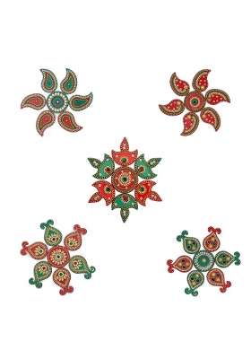 Aargkraft Gifting Glam Acrylic Rangoli Pieces Multicolor Stone Work Decorative Diwali Decor Set of 7