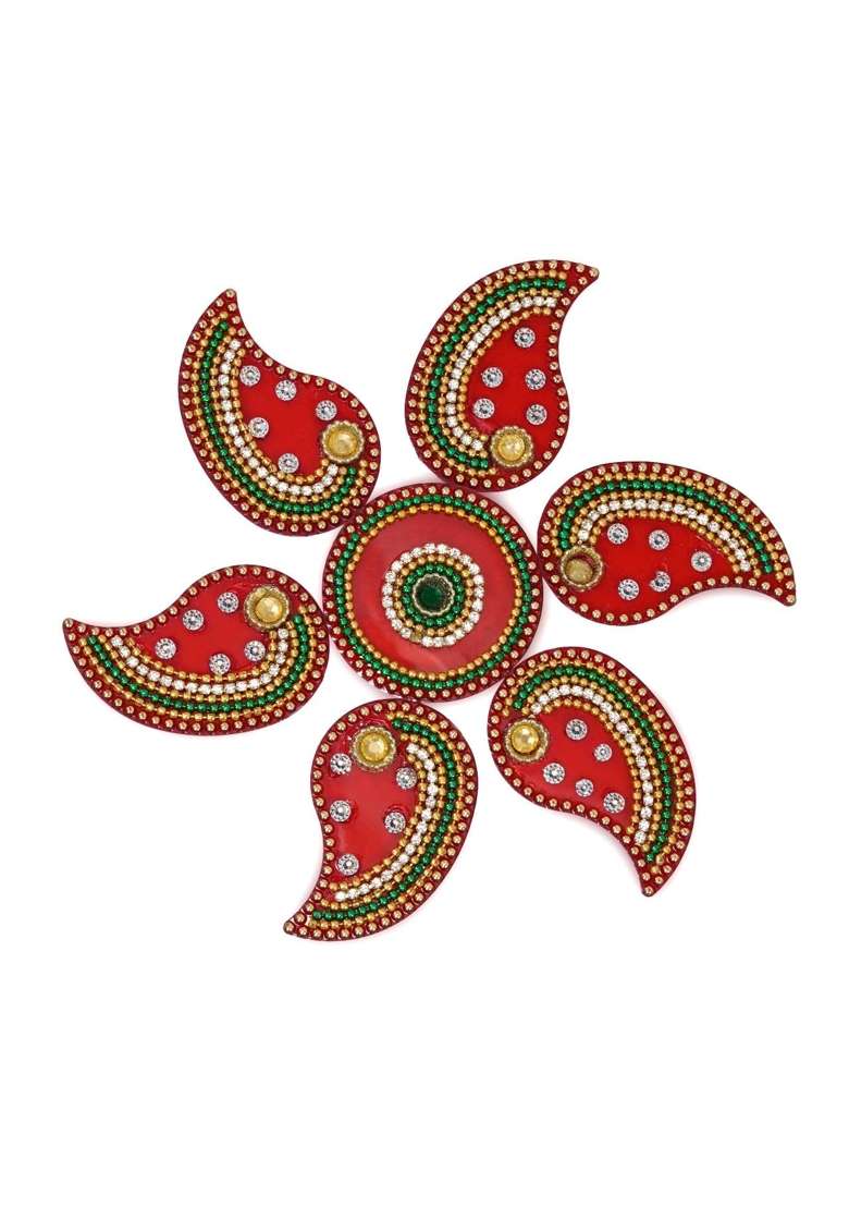 Aargkraft Gifting Glam Acrylic Rangoli Pieces Multicolor Stone Work Decorative Diwali Decor Set of 7 - Indya