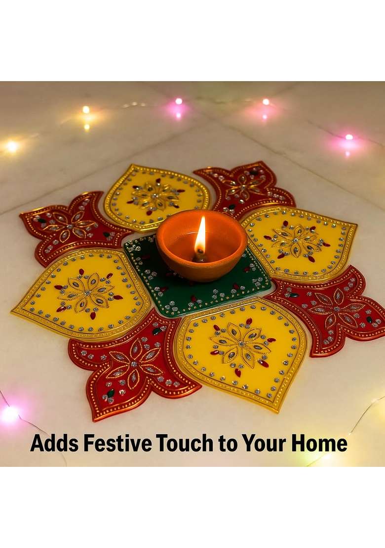Vrindavanstore Diwali Special Detachable Rangoli Decorative Floor Art with Stones and Beads - Indya