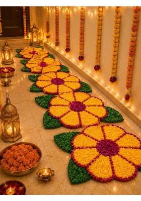 Gurukrupa Artificial Flower Rangoli Mat for Diwali Decoration Pack of 6