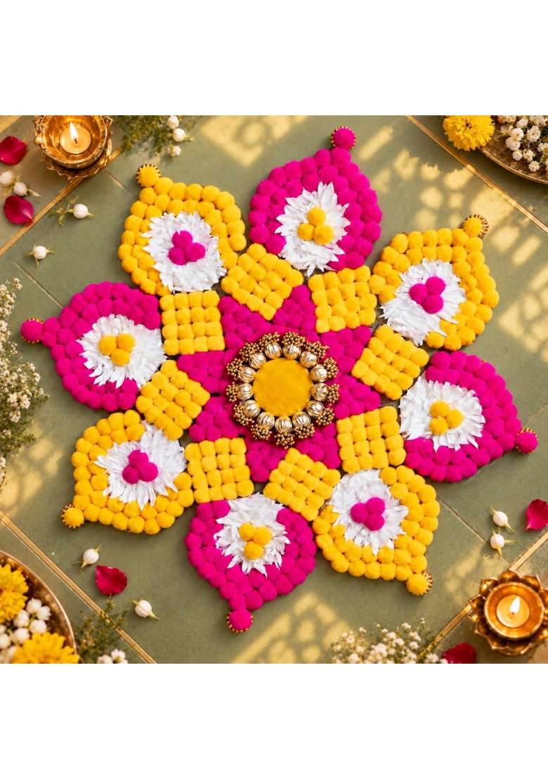 Satyam Kraft 1 Pcs Handmade Rajwadi Rangoli Artificial Flower Mat for Home Decoration Item - Indya