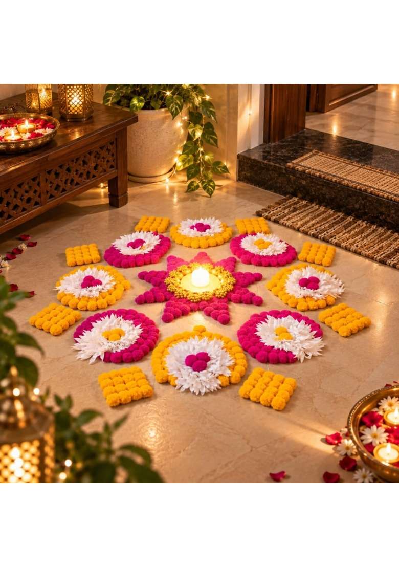 Satyam Kraft 1 Pcs Handmade Rajwadi Rangoli Artificial Flower Mat for Home Decoration Item - Indya