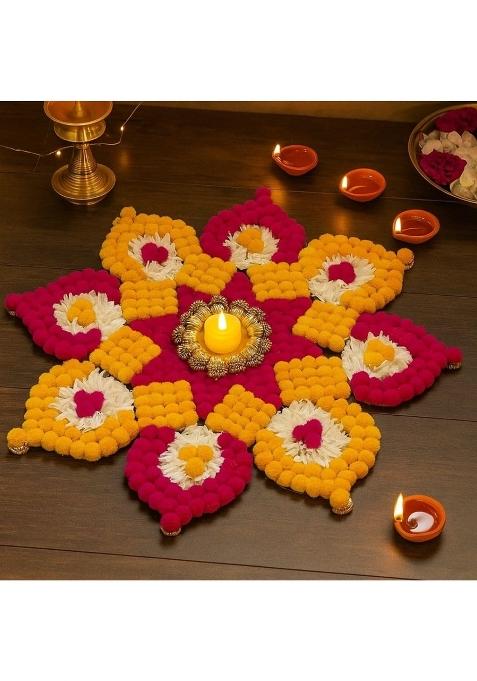 Satyam Kraft 1 Pcs Handmade Rajwadi Rangoli Artificial Flower Mat for Home Decoration Item