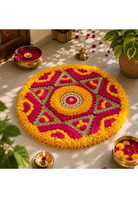 Satyam Kraft 1 Pcs Handmade Rajwadi Rangoli Artificial Flower Mat for Home Decoration