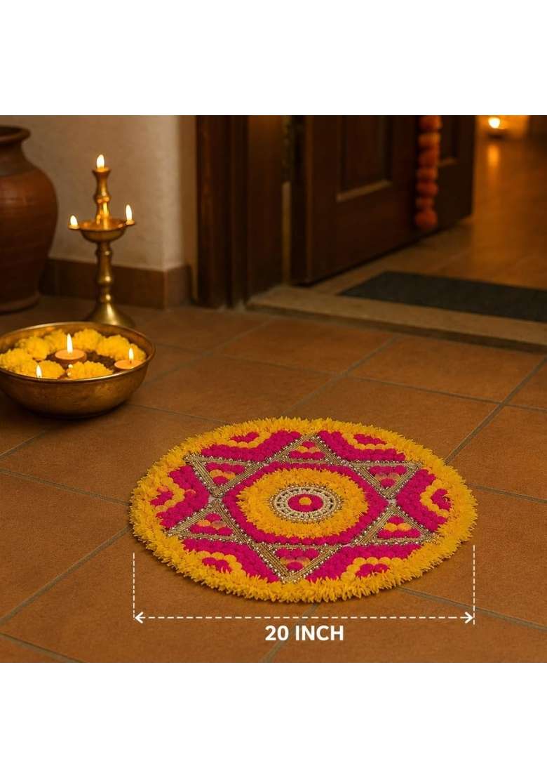 Satyam Kraft 1 Pcs Handmade Rajwadi Rangoli Artificial Flower Mat for Home Decoration - Indya