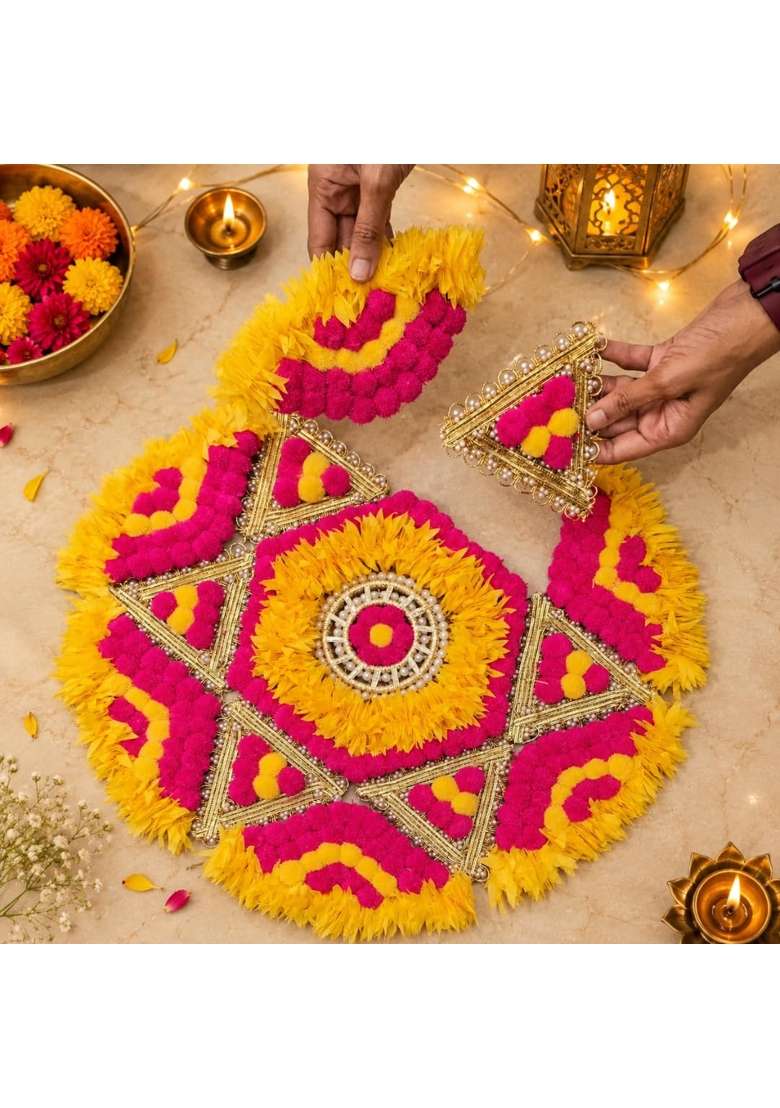 Satyam Kraft 1 Pcs Handmade Rajwadi Rangoli Artificial Flower Mat for Home Decoration - Indya