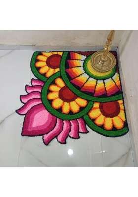 Gurukrupa Shopee Handmade Rangoli Floor Mat Multicolor Floral Design Traditional Indian Corner Decor Pack of 1