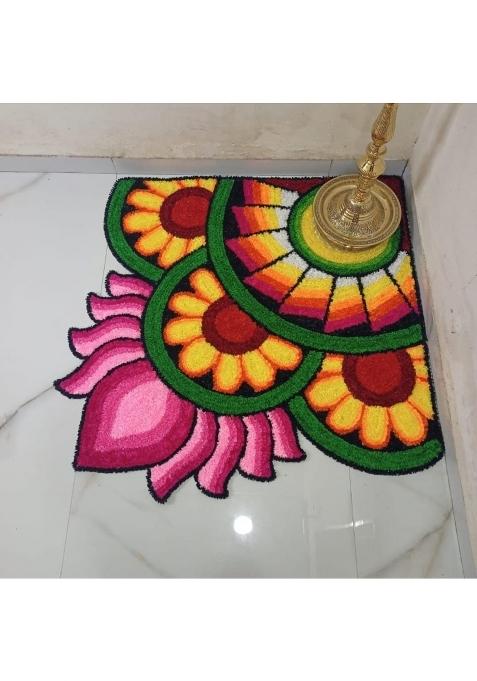 Gurukrupa Shopee Handmade Rangoli Floor Mat Multicolor Floral Design Traditional Indian Corner Decor Pack of 1