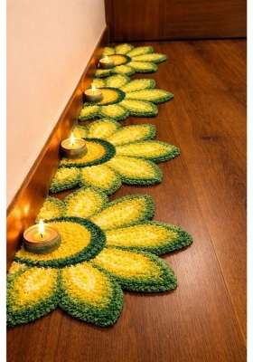 Gurukrupa Shopee Woolen Fur Rangoli Mat Flower Shape Decorative Rangoli for Home Entrance Pooja Room Pack of 6