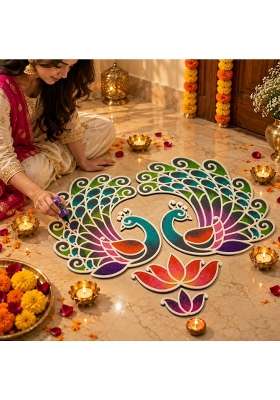 Multicolour Kanak Rangoli Design Mayur Collection From Island Rangoli Peacock Rangoli Template for Home Decor
