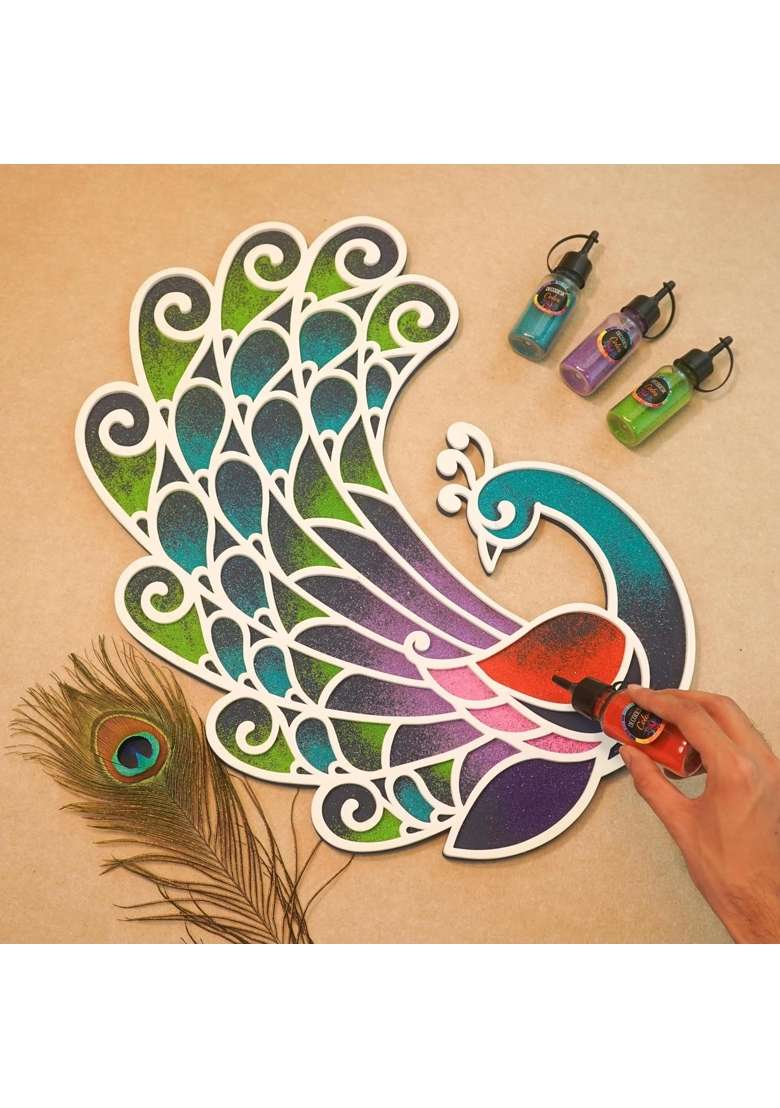 Multicolour Kanak Rangoli Design Mayur Collection From Island Rangoli Peacock Rangoli Template for Home Decor - Indya