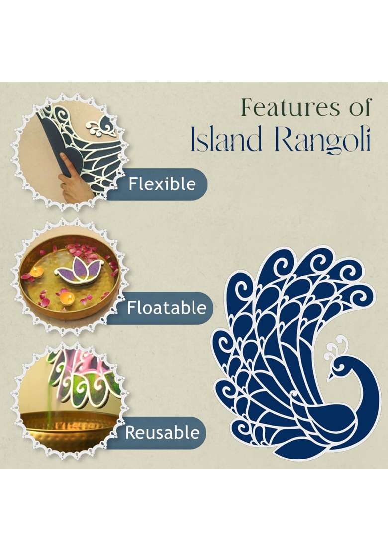 Multicolour Kanak Rangoli Design Mayur Collection From Island Rangoli Peacock Rangoli Template for Home Decor - Indya