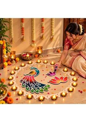 Multicolour Varn Rangoli Design Mayur Collection From Island Rangoli Peacock Rangoli Template for Home Decor