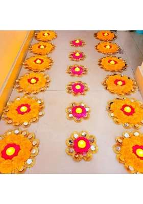 Divyakosh Multicolour Handmade Decorative Rangoli Flower Pattern Diwali Decoration Items for Home Set of 18