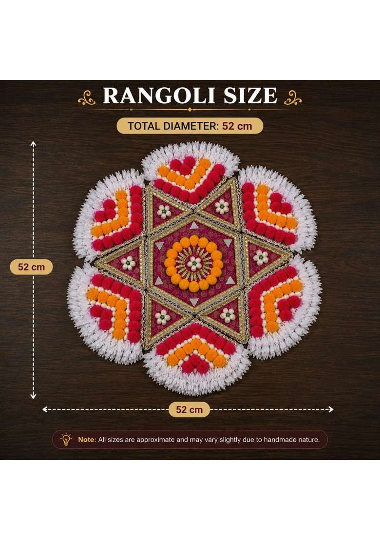 VRB Dec 1 Pcs Handmade Rajwadi Royal Traditional Rangoli Artificial Flower Mat Rangoli Mats for Floor - Indya