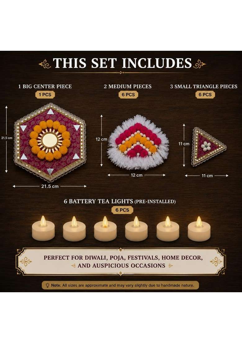 VRB Dec 1 Pcs Handmade Rajwadi Royal Traditional Rangoli Artificial Flower Mat Rangoli Mats for Floor - Indya