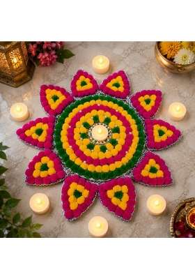 VRB Dec 1 Pcs Handmade Rajwadi Royal Traditional Rangoli Artificial Flower Mat Rangoli Mats for Floor