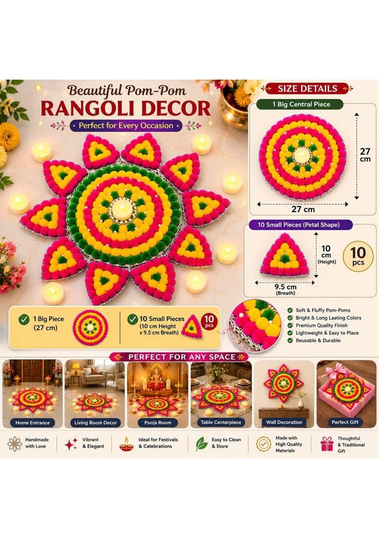 VRB Dec 1 Pcs Handmade Rajwadi Royal Traditional Rangoli Artificial Flower Mat Rangoli Mats for Floor - Indya
