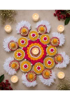 VRB Dec 1 Pcs Handmade Rajwadi Royal Traditional Rangoli Artificial Flower Mat Rangoli Mats for Floor