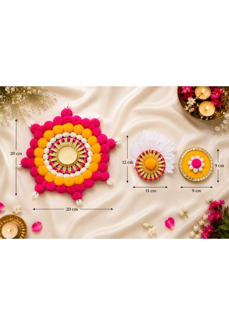 VRB Dec 1 Pcs Handmade Rajwadi Royal Traditional Rangoli Artificial Flower Mat Rangoli Mats for Floor - Indya