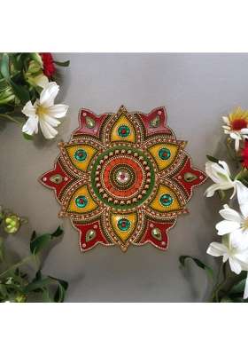 Ikreation Acrylic Flower Shape Rangoli Pack Red and Yellow 23 CM X 23 CM Set of 13