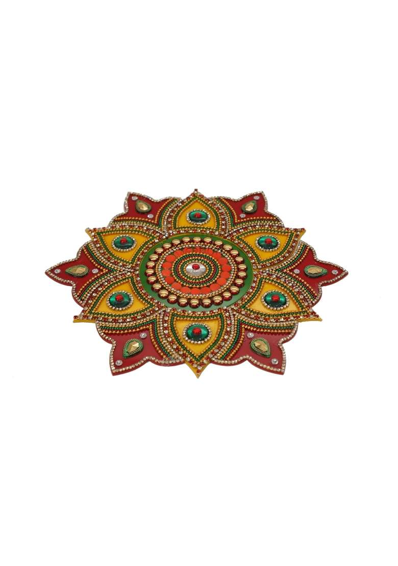 Ikreation Acrylic Flower Shape Rangoli Pack Red and Yellow 23 CM X 23 CM Set of 13 - Indya