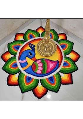 Multicolour Utsav Rangoli Decorative Rangoli Mat Size 2Ft X 2Ft Lightweight Foldable Design for Festivals