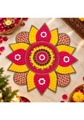 Multicolour Handcrafted Pom Rangoli for Diwali and Festival Floor Decor 18 Inch 18 Inch Pom Pomrangoli