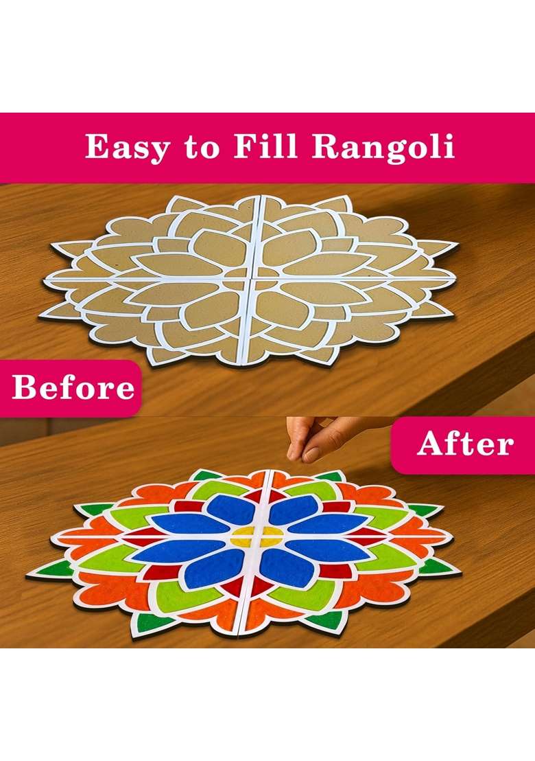 Solobolo DIY Rangoli Mats for Pooja Decoration 4 Pieces MDF 18 Inches Lotus Flower Rangoli Stencils for Door - Indya