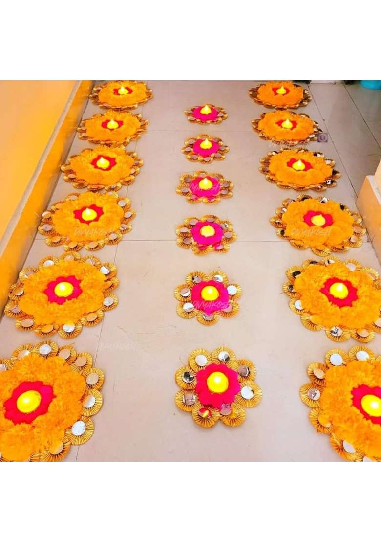 Divyakosh Handmade Decorative Rangoli Flower Pattern Diwali Decoration Items for Home Decor Set of 18 - Indya
