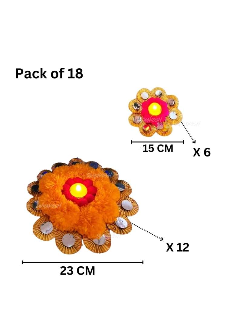 Divyakosh Handmade Decorative Rangoli Flower Pattern Diwali Decoration Items for Home Decor Set of 18 - Indya