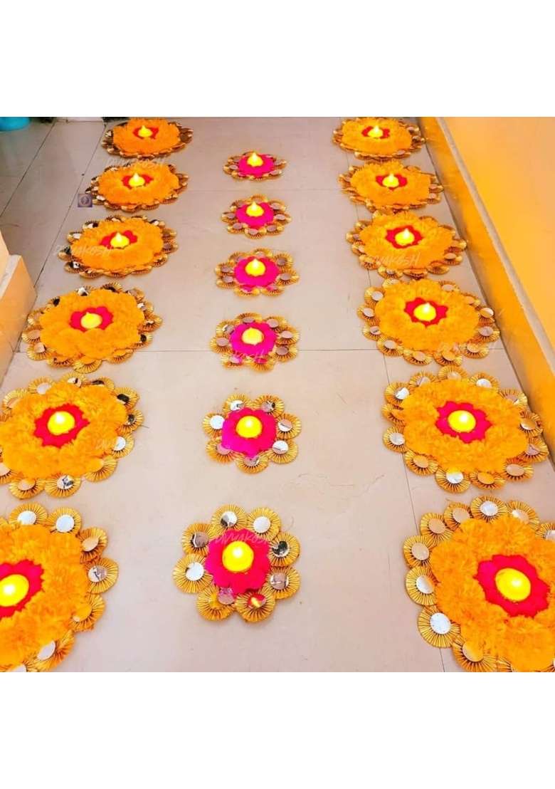 Divyakosh Handmade Decorative Rangoli Flower Pattern Diwali Decoration Items for Home Decor Set of 18 - Indya