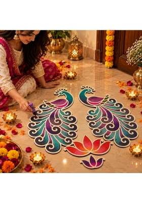 Multicolour Amber Rangoli Design Mayur Collection From Island Rangoli Peacock Rangoli Template for Home Decor