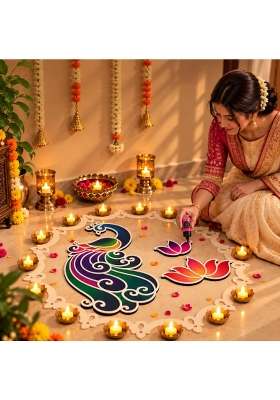 Multicolour Kundan Rangoli Design Mayur Collection From Island Rangoli