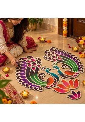 Multicolour Swarn Rangoli Design Mayur Collection From Island Rangoli Peacock Rangoli Template for Home Decor