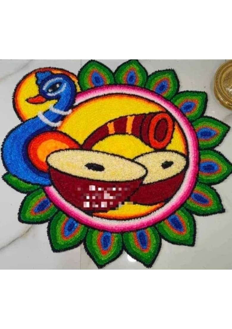 Multicolour Decorative Rangoli Mats 2Ft X 2Ft Front Wool Felt Backing Dry Clean Only Lightweight and Foldable - Indya