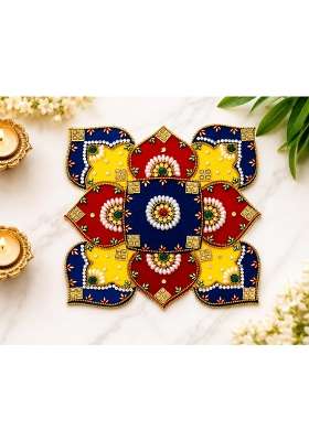 Rangoli Arts Ethnic Acrylic Designer Multi Colour Kundan Rangoli 15 and Half