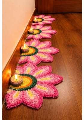 Gurukrupa Shopee Woolen Fur Rangoli Mat Flower Shape Decorative Rangoli for Home Entrance Pooja Room Pack of 6