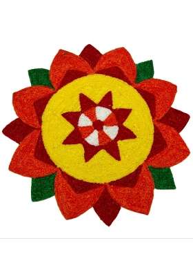 Multicolour Readymade Rangoli Mat for Festivals 2Ft X 2Ft Wool Front Canvas Back Lightweight Foldable Design