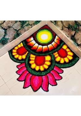 Klassie Stores Multicolour Handmade Quick Decor 24x24 Inch Corner Rangoli Mat Reusable Festive Decor