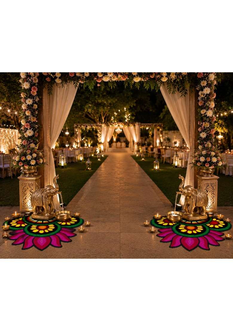 Klassie Stores Multicolour Handmade Quick Decor 24x24 Inch Corner Rangoli Mat Reusable Festive Decor - Indya