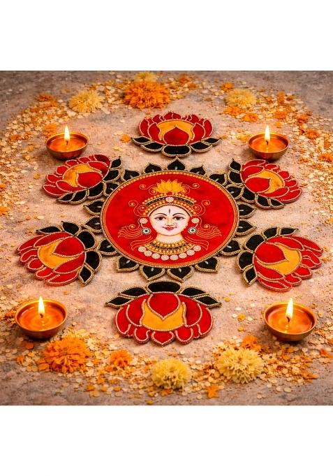 Daedal Crafters Rangoli for Diwali Decoration Red and Green Ready Made Rangoli Patch