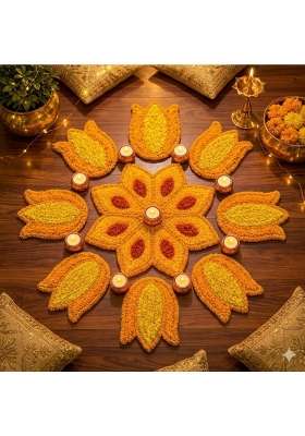 Gurukrupa Yellow Shopee Decorative Rangoli Mat for Diwali Decoration
