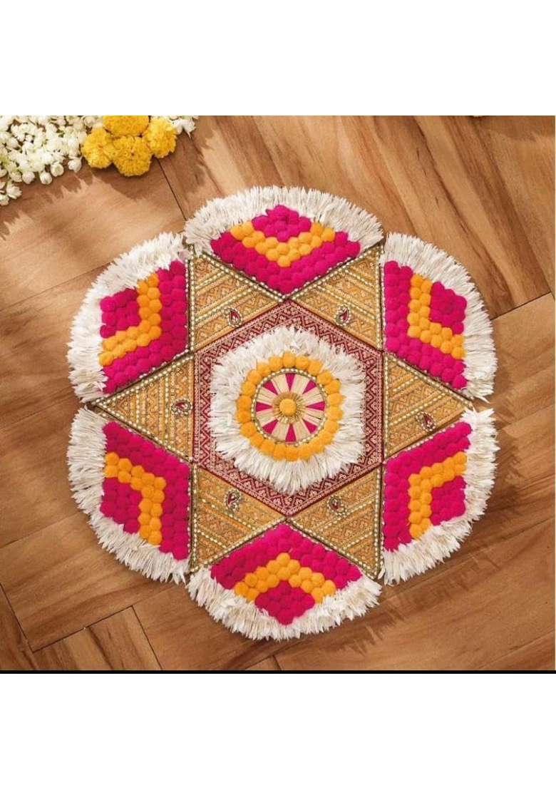 Anishop Handcrafted Gota Pati Work Decorative Rangoli Mat Ready to Use Rangoli Mat for Diwali Navratre - Indya