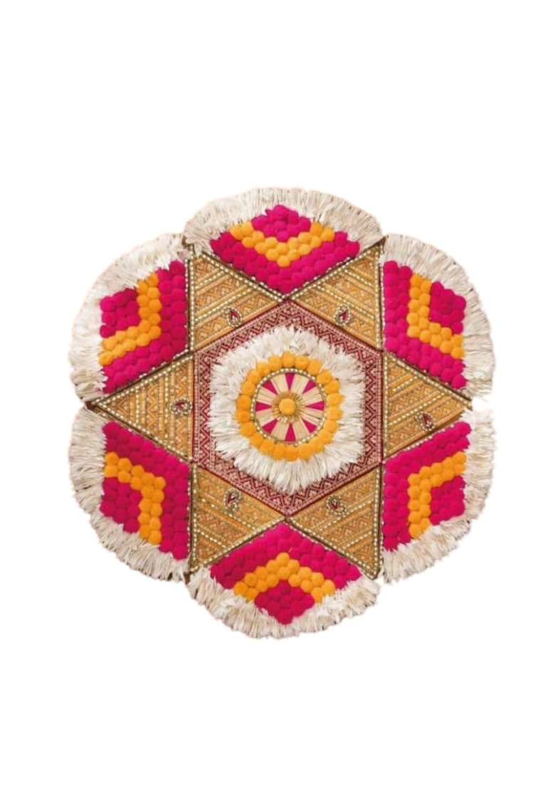 Anishop Handcrafted Gota Pati Work Decorative Rangoli Mat Ready to Use Rangoli Mat for Diwali Navratre - Indya