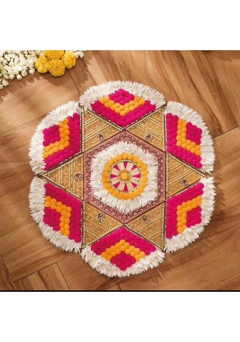 Anishop Handcrafted Gota Pati Work Decorative Rangoli Mat Ready to Use Rangoli Mat for Diwali Navratre
