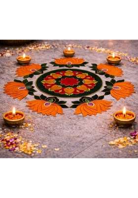 Daedal Crafters Rangoli for Diwali Decoration Golden Yellow and Green Ready Made Rangoli Patch