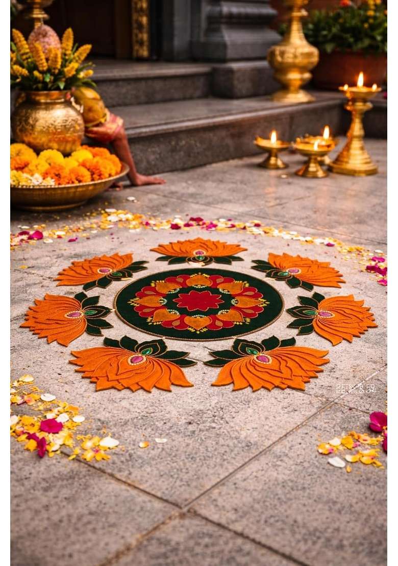 Daedal Crafters Rangoli for Diwali Decoration Golden Yellow and Green Ready Made Rangoli Patch - Indya