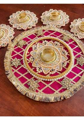 Kiddos Castle Multicolour Rangoli Handcrafted Decorative Rangoli Mat for Floor Decoration with Gota Patti
